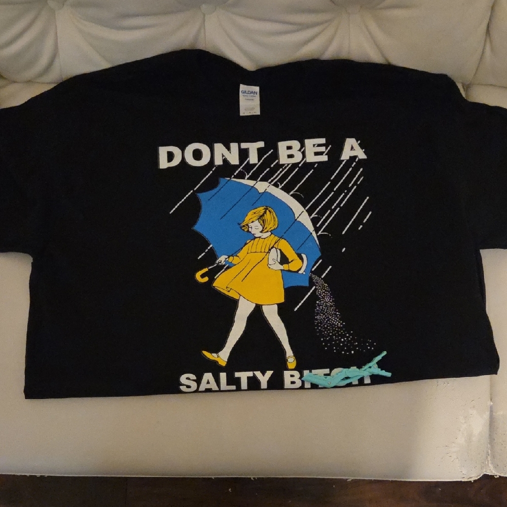 Gildan Black Tee with Yellow Girl and Blue Umbrella Graphic